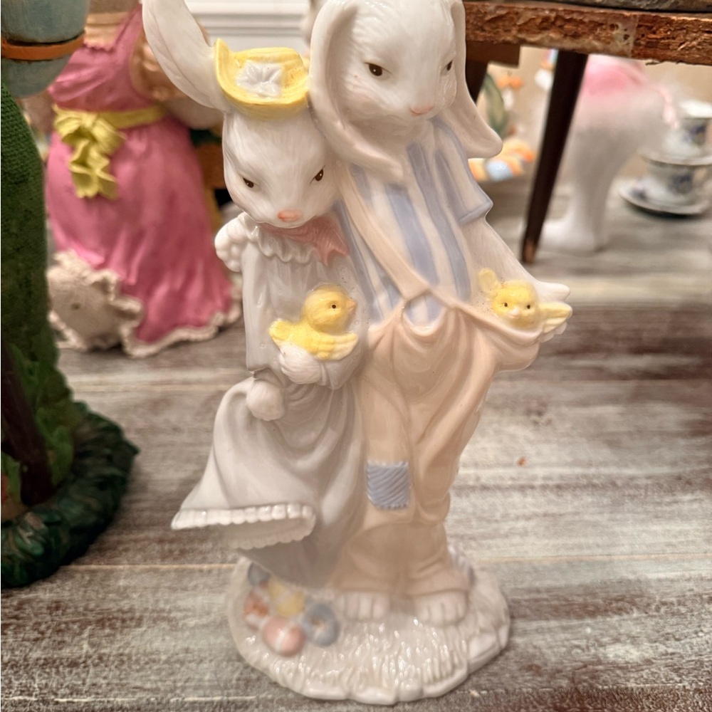 Porcelain Bunny Figurine with Chicks